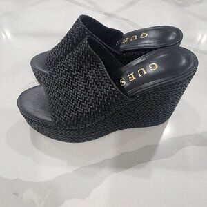 Guess Black Braided Wedge Sandals Women’s Size 7.5M